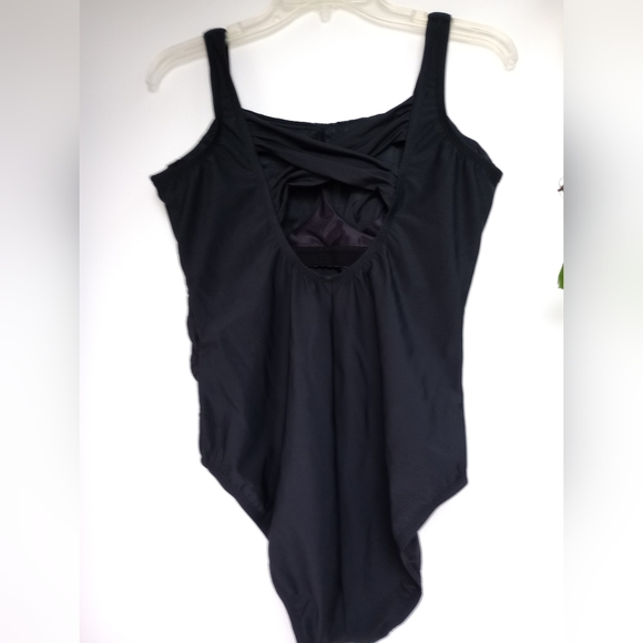Lands End Tummy Control bra-size shirred one piece swimsuit black 10 DDD - Picture 4 of 5